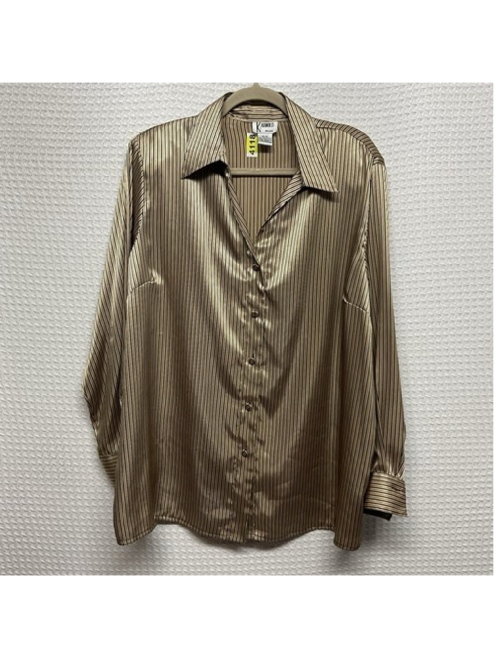 Vintage K Arnold Liquid Gold/Black Stripes Button Up Shirt Blouse Women 18/20